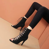 Spring and Autumn Summer Women's Sandals Fashion Sexy High Heels Open Toe Zipper Lace-up Women's Large Jazz Dance