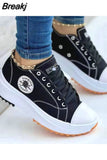 White Canvas Shoes Women Sneakers Solid Lace-Up Casual Platform Shoes for Women Zapatos De Mujer Chaussure
