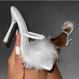 Breakj High-Heeled Slippers Women's 2025 Summer Square Large-Size Pure Color High Heels Fashion Wearing