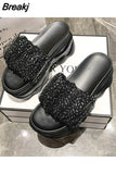 Casual Shoes Woman 2023 On A Wedge Platform Pantofle Heeled Mules Luxury New Soft High Flat Fashion PU Slides