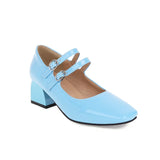 EDEELVEEYS Spring Summer Women Shoes Patent Leather Mary Janes Buckle Square Toe School Pumps Lady Red Black Yellow Pus Size