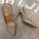 Breakj Rivets Thin Heel Non-Tiring High-Heeled Shoes Women 2025 Summer New Pointed Single Shoes Outside Wearing Empty Sandals Behind The