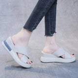 Breakj Bottom Slope Heel Sandals Women 2023 New Summer High Heel Fish Mouth Women Shoes Soft Leather High Loose Cake