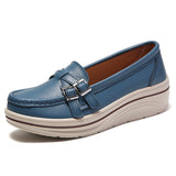 Breakj And Autumn New Leisure Thick Bottom Slope With Large Size Pedal Women Single Shoes Round Head Metal Buckle Feet Mother