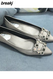 Women Flats Shoes Ballerina Loafers Wedding Crystal Lady Slip On Moccasins Pointed Toe Shallow Single Shoes Plus Size 42 43