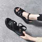 Breakj Women's Slope Heels Cross-Woven Buckle Fashion Loose Cake Sandals Inside The Height Heel Casual Large-Size
