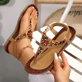 Breakj Women's Summer New Women's Shoes Summer Bohemian Flat-Soled Sandals Women's Beaded Beach