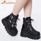 Wedges Women Ankle Boots 2023 Autumn Winter Gothic Street Comfy Fashion Cool Woman Shoes Motorcycle Boots Big Size