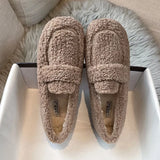 Ladies Luxury Lambswool Loafers Moccasins Femme Winter Cotton Shoes Women Warm Plush Slip On Curly Furry Sheep Fur