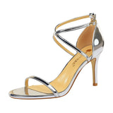 Breakj Fashion Sexy Nightclub Open Toe Metallic Cross Strap Heel High Heel Sandal Women's High