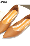 Black Soft PU Leather Shoes Women Larger Sizes 40 Ballet Flats Pointed Toe Shallow Mouth Slip-on Ladies Loafer