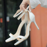 Women Sandals Summer High Heels Sandal Nude Heels Sandals Women Concise Patent Leather Party Dress Shoes Woman