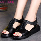 Women's Sandals Plus Size 34-42 Summer Genuine Leather Ladies Shoe Sandals Women Platform 4.5cm Heels Female