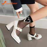 Heels Mary Jeans Pumps 2023 Summer Fashion Ankle Buckle round Toe Women Pumps Elegant Comfy Walking Pumps Plus Size