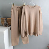 2 Pieces Set Women Knitted Tracksuit O-neck Sweater + Granny pants Sweater Set female Knitted sweater suit Homewear