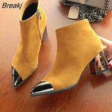 Square Heels Boots Women Winter Chelsea Boots Warm Shoes Pointed toe Sexy Ladies High Heels Boots Women's Ankle Botas
