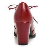 Office Ladies woman shoes Big Size 43 Round Toe Solid Vintage Cross-tied Spike Heels Fashion