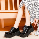 Women Round Toe Lace Up Platform High Heel Chunky Pumps Lolita Goth Fashion Cosplay Oxford Dress Shoes Plus Size
