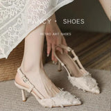 Summer Pointed Toe High Heels Women Sandals Shoes Stilettos Sexy Slingback Designer Shallow Mules Dress Zapatos Mujer