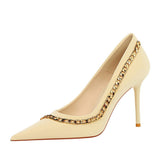 Breakj Sexy Nightclub Show Thin Heel Ultra High Heel Shallow Pointed Metal Chain Chain Women's Shoes Single