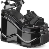 Sandals Women Wedge Heel Shoes Heart Chain High Heels Summer Peep Toe Pumps Thick Soled Beach Sandalias Zapatos