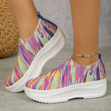 Mixed Color Knitted Sneakers Women 2023 New Slip On Platform Vulcanize Shoes Woman Plus Size Non Slip Walking Shoes