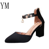 Summer Women Shoes Grey Pointed Toe Pumps Sting Bead Dress Shoes High Heels Boat Shoes Wedding Shoes tenis feminino Side with