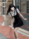 Mini Fake Two Dress Puff Sleeve 2023 Summer French Elegant Short Party Dress Woman Casual Korea Fashion Vintage Dress