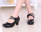 Genuine Leather Black OL Work Shoes Women Low Heels Pumps 2022 Spring New Lady Casual Shoes Flower Pumps For
