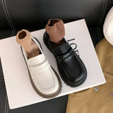 Women Pumps Spring Summer Retro Style Genuine Leather Platforms Thick Heels Loafers Shoes Woman Casual Size