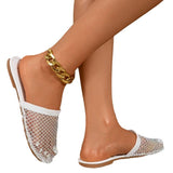Breakj Slipper Female 2024 New Breathable Rhinestone Sexy Fishing Net Flat Beach Roman Shoes