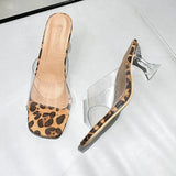Leopard Print Sandals Open Toe High Heels Women Transparent Perspex Slippers Shoes Heel Clear Sandals Gladiator