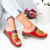 Beach Slippers 2020 Summer Women Lady Retro Stitching Colorcasual Low Beach Open Peep Toe Sandals 3 Colors Shoes