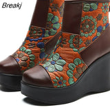 2022 New Women Boots Genuine Leather Women Shoes Round Toe Winter Wedges Handmade Leisure Ankle Platform