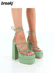 New Sexy Strappy Heels Sandals Women Summer Heels Sandals Thick Sole Cross Lacing High Heels Party Sandals Large Size