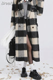 Spirng Plaid Woolen Coat Women Korean Fashion Y2k Long Coat Jacket Office Lady Casual Elegant Clothing Coat Warm