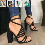 Gladiator Sandalias Mujer 2022 Women Sandals High Heels Strap Pumps Cut Buckle Strap Shoes Fashion Summer Ladies Shoes