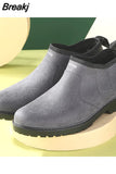 Boots Men's Winter Woolen Cotton Low Top Fashion Warm Rain Boots Anti-slip Fishing Shoes Rain Shoes Men Short Rubber