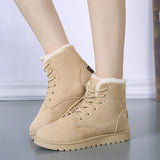 Add Thick Cotton Women Snow Boots Flat Lace Up Winter Platform Ladies Warm Shoes Flock Fur Women's Suede Ankle Boots