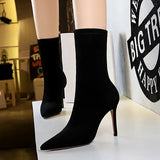 Breakj Fashion Simple Pedicure Women's Boots Thin Heel High Heel Suede Pointed Sexy Nightclub Show Skinny Ankle