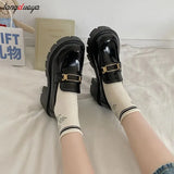 heels loafers women mary janes Women's shoes British style punk platform shoes slip-on loafers small leather shoes
