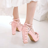 Spring Autumn Ladies Vintage Super High Heels Platform Lolita Shoes Cute Bow Lace Princess Mary Janes Party Buckle Women