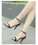 Women Sandals Summer High Heels Sandal Nude Heels Sandals Women Concise Patent Leather Party Dress Shoes Woman