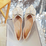women pointed toe colorful glitter ballet flats pearl beading bowknot moccasins ladies designer crystal flat shoes comfy