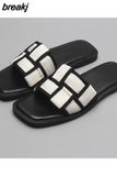 Size 34-40 Womens Slippers Elegant Flats Sandals Woman Casual Squared Toe Flat Shoes Ladies Comfort Home House