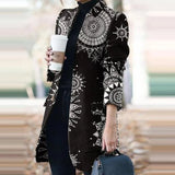 Winter New Fashion Women Stand Collar Print Jackets Casual Long Sleeves Elegant Office Lady Cardigan Slim Buttons Jackets 1020