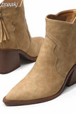 Sale Leather Western Ankle Boots Women Point Toe Square Heels Short Boots Autumn Winter Cowboy Knight Boots Woman