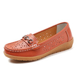 Women Casual Shoes Leather Ladies Breathable Flats Shoes Cut Out Women's Loafer Office Slip-on Moccasins Plus Size