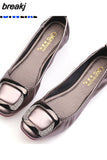 size 41 Women Soft leather Flats Fashion Woman Loafers Square Toe Buckle Ballerina Casual single Shoes Women Zapatos