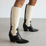 Western Boots Chunky Heel Fashion Shoes For Women Ankle Med Calf Women's Boots 2022 Brand New Rivet Metal Design